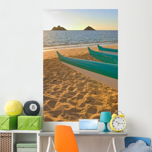 Hawaii, Oahu, Outrigger Canoes On Lanikai Beach At Sunrise Wall Mural