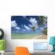 Hawaii, Palm Tree Leaning Over Beach, Polarized Sky, Turquoise Ocean Wall Mural