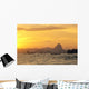 Pier And Mountains At Sunset Golden Orange Sky Wall Mural