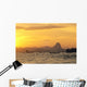 Pier And Mountains At Sunset Golden Orange Sky Wall Mural
