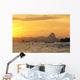 Pier And Mountains At Sunset Golden Orange Sky Wall Mural