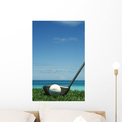 Golf Ball and Driver Wall Mural shown on a wall