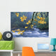 Oregon, Cascade Mountain Range, Yellow Autumn Leaves With Stream Wall Mural