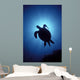Hawaii, Green Sea Turtle Silhouetted, Sunburst View From Below A77C Wall Mural