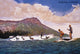Surfers On Small Wave With Diamond Head In Background Wall Mural