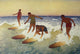 C1927 Hawaii, Painting, Charles Bartlett, 4 Surfers Catching A Wave Wall Mural