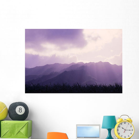 Hawaii, Oahu, Mount Kaala Waianae Mountain Range Sun Rays A43A Wall Mural