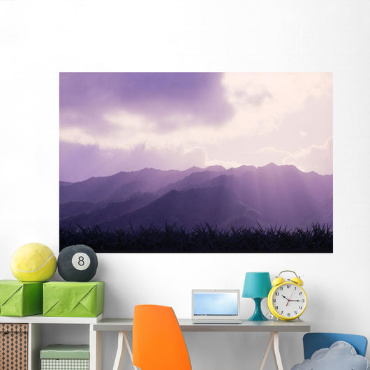 Hawaii, Oahu, Mount Kaala Waianae Mountain Range Sun Rays A43A Wall Mural