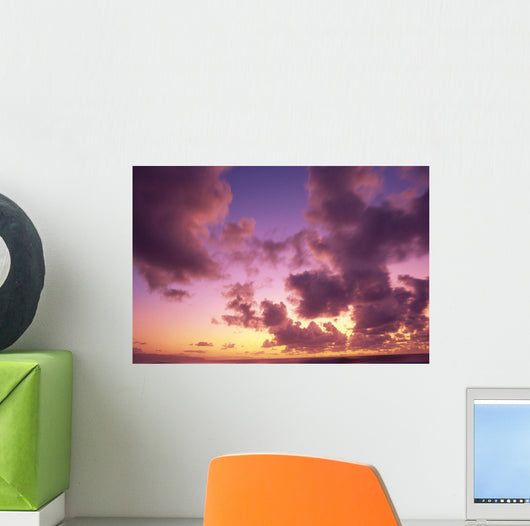 Tropical Cumulus Pink/Orange Clouds At Sunset, Over Ocean A35C Wall Mural