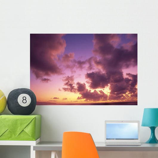 Tropical Cumulus Pink/Orange Clouds At Sunset, Over Ocean A35C Wall Mural
