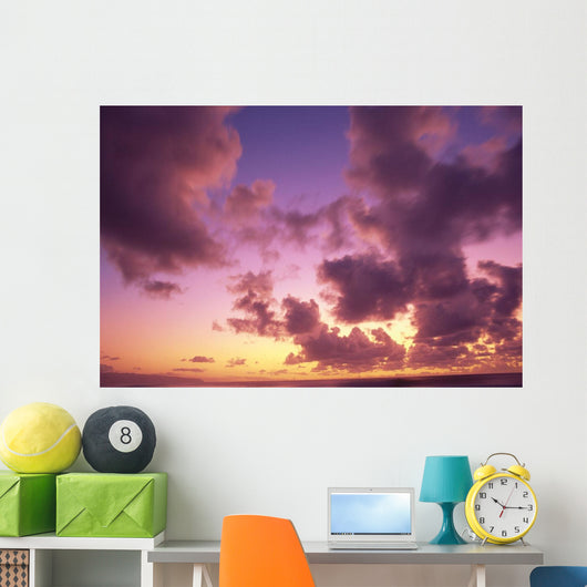 Tropical Cumulus Pink/Orange Clouds At Sunset, Over Ocean A35C Wall Mural