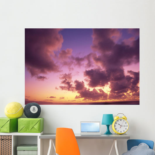 Tropical Cumulus Pink/Orange Clouds At Sunset, Over Ocean A35C Wall Mural