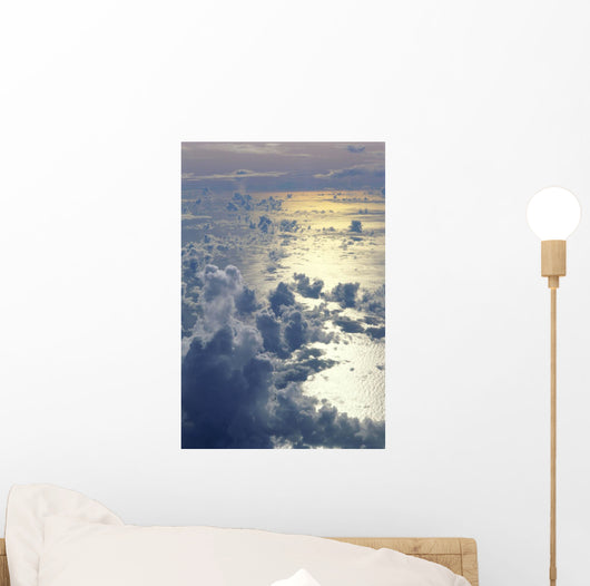 View From Above Clouds Over Ocean, Sun Reflections A35G Wall Mural
