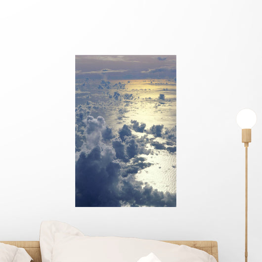 View From Above Clouds Over Ocean, Sun Reflections A35G Wall Mural
