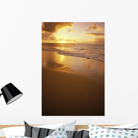 Hawaiian Sunset At Beach, Pastel Colors Wall Mural