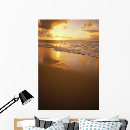 Hawaiian Sunset At Beach, Pastel Colors Wall Mural