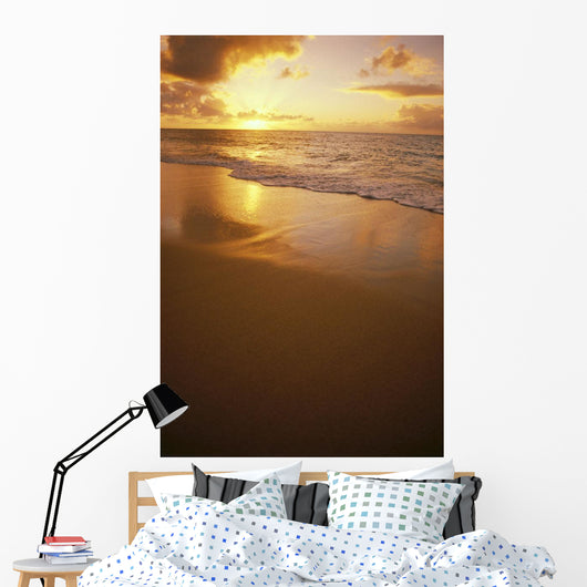 Hawaiian Sunset At Beach, Pastel Colors Wall Mural