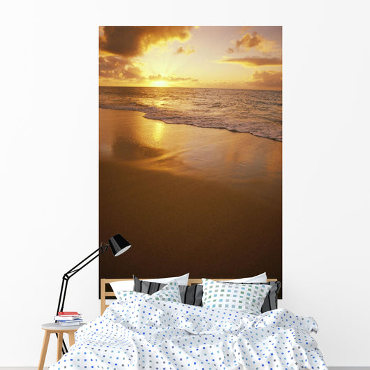 Hawaiian Sunset At Beach, Pastel Colors Wall Mural