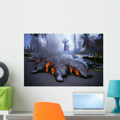 Kalapana Active Lava Flow Wall Mural shown on a wall