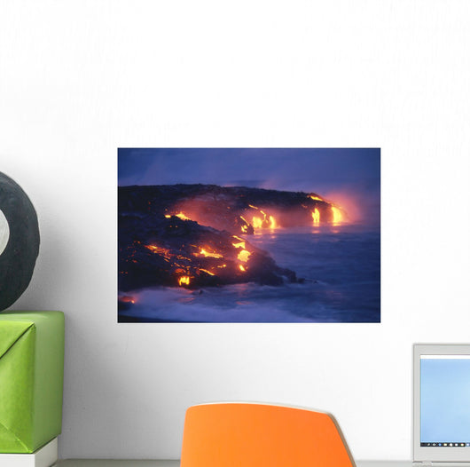 Lava Flow Action Into Ocean Twilight A27D Wall Mural