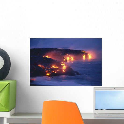Lava Flow Action Into Ocean Twilight A27D Wall Mural