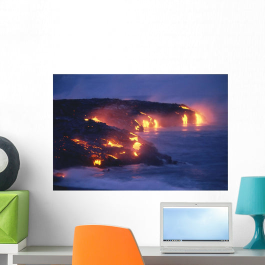Lava Flow Action Into Ocean Twilight A27D Wall Mural