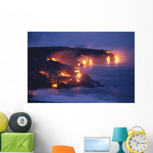 Lava Flow Action Into Ocean Twilight A27D Wall Mural