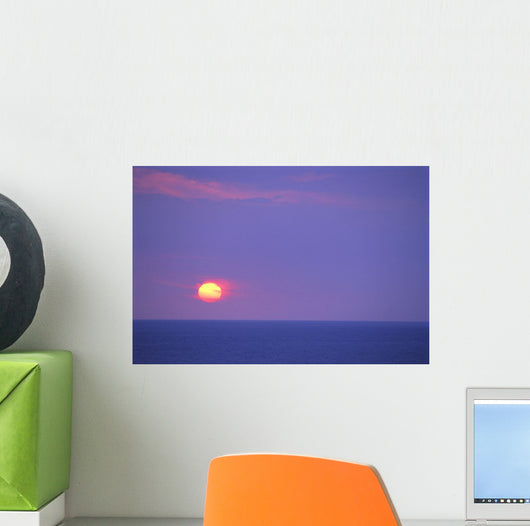 Sunset Over Calm Ocean, Sun Ball In Purple Sky, Vog Horizon A29G Wall Mural