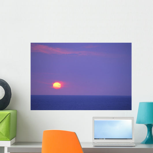 Sunset Over Calm Ocean, Sun Ball In Purple Sky, Vog Horizon A29G Wall Mural