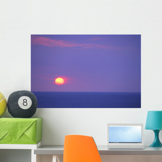 Sunset Over Calm Ocean, Sun Ball In Purple Sky, Vog Horizon A29G Wall Mural