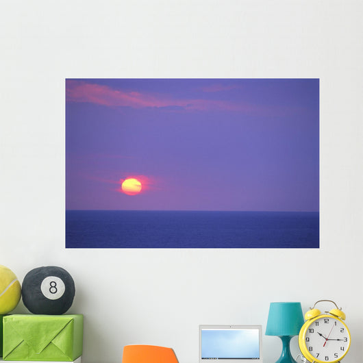 Sunset Over Calm Ocean, Sun Ball In Purple Sky, Vog Horizon A29G Wall Mural