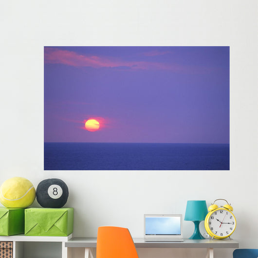 Sunset Over Calm Ocean, Sun Ball In Purple Sky, Vog Horizon A29G Wall Mural