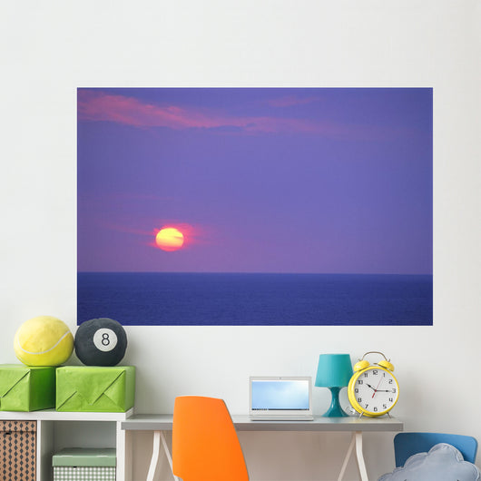 Sunset Over Calm Ocean, Sun Ball In Purple Sky, Vog Horizon A29G Wall Mural