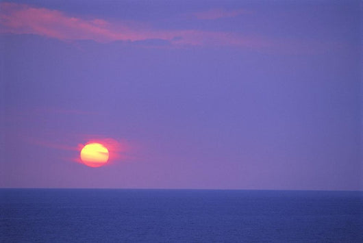 Sunset Over Calm Ocean, Sun Ball In Purple Sky, Vog Horizon A29G Wall Mural