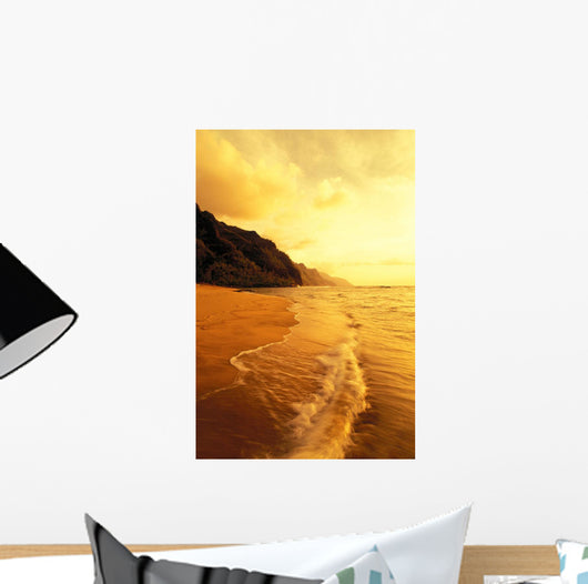 With Foamy Surf And Cliff In Background Wall Mural