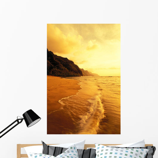 With Foamy Surf And Cliff In Background Wall Mural