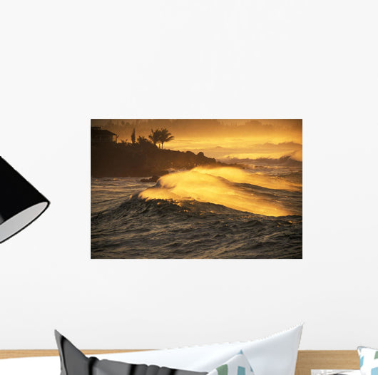 Hawaii, Oahu, North Shore, Sunset View Of Coastline Wall Mural