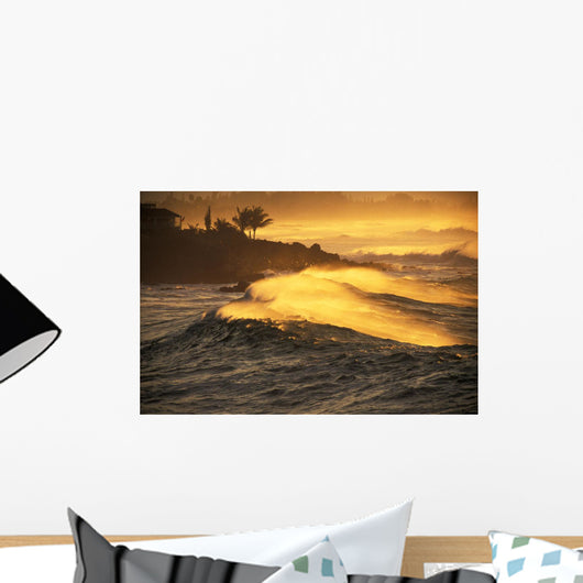 Hawaii, Oahu, North Shore, Sunset View Of Coastline Wall Mural