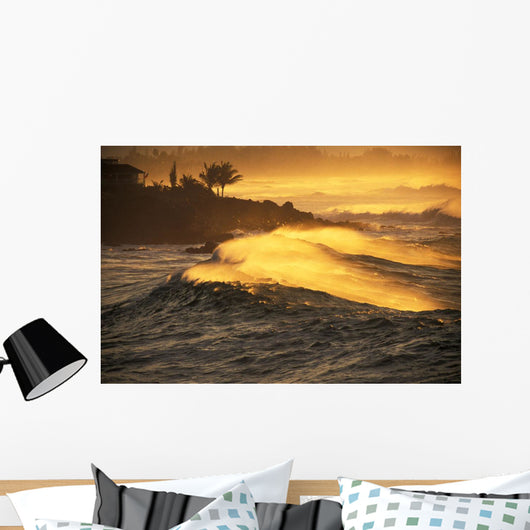 Hawaii, Oahu, North Shore, Sunset View Of Coastline Wall Mural