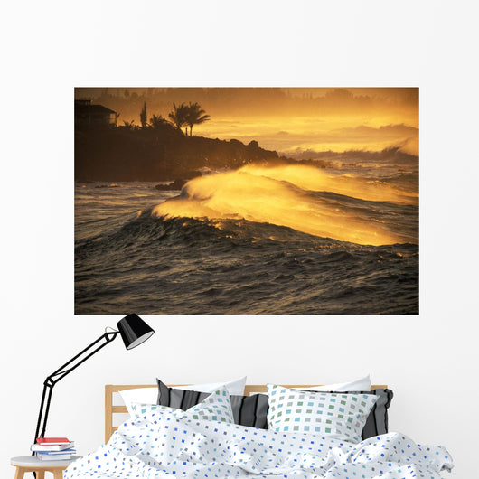 Hawaii, Oahu, North Shore, Sunset View Of Coastline Wall Mural