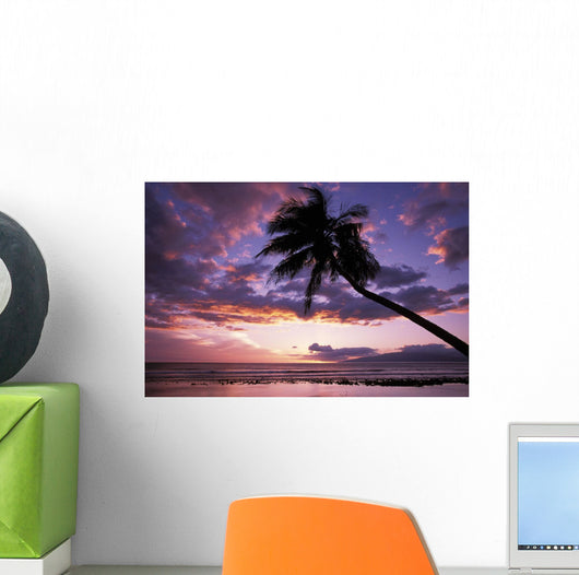 Purple Sunset With Lanai In Distance And Palm Silhouette Wall Mural