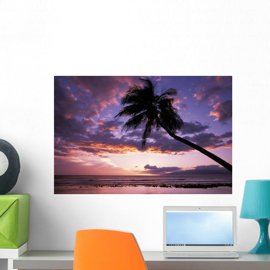 Purple Sunset With Lanai In Distance And Palm Silhouette Wall Mural