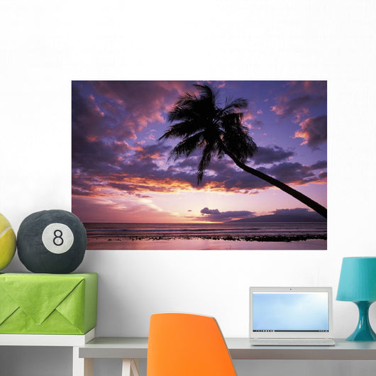 Purple Sunset With Lanai In Distance And Palm Silhouette Wall Mural