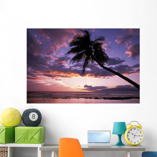 Purple Sunset With Lanai In Distance And Palm Silhouette Wall Mural