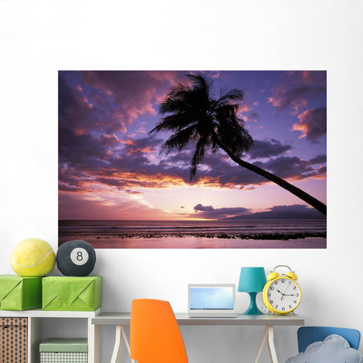 Purple Sunset With Lanai In Distance And Palm Silhouette Wall Mural