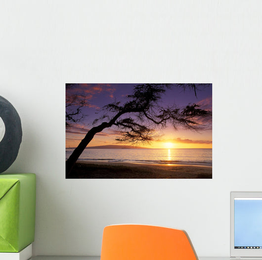 Hawaii, Maui, Palauea Beach Sunset With Hawaiian Island In Background Wall Mural