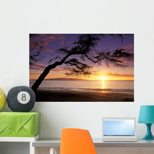 Hawaii, Maui, Palauea Beach Sunset With Hawaiian Island In Background Wall Mural
