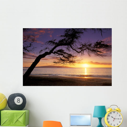 Hawaii, Maui, Palauea Beach Sunset With Hawaiian Island In Background Wall Mural