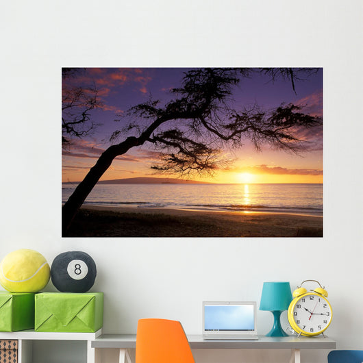 Hawaii, Maui, Palauea Beach Sunset With Hawaiian Island In Background Wall Mural