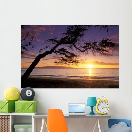 Hawaii, Maui, Palauea Beach Sunset With Hawaiian Island In Background Wall Mural